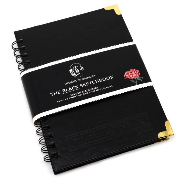 Black Sketchbook A5, mit gepunkteten Linien